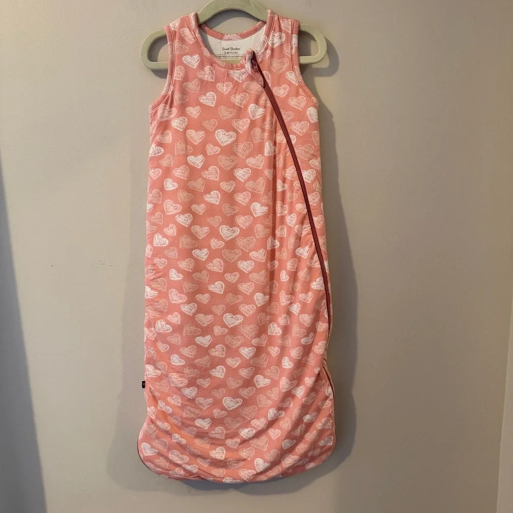 Sweet Bamboo Pink Heart Print Wearable Blanket Sleep Bag 9-18 Months Viscose